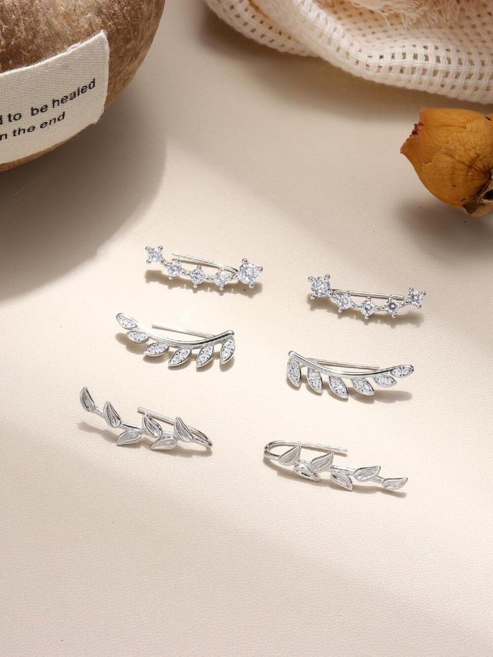 6Pairs Ear Cuffs Climber Hoop Earring CZ Arrow Crawler Stud Earring Jacket for W - Picture 4 of 6